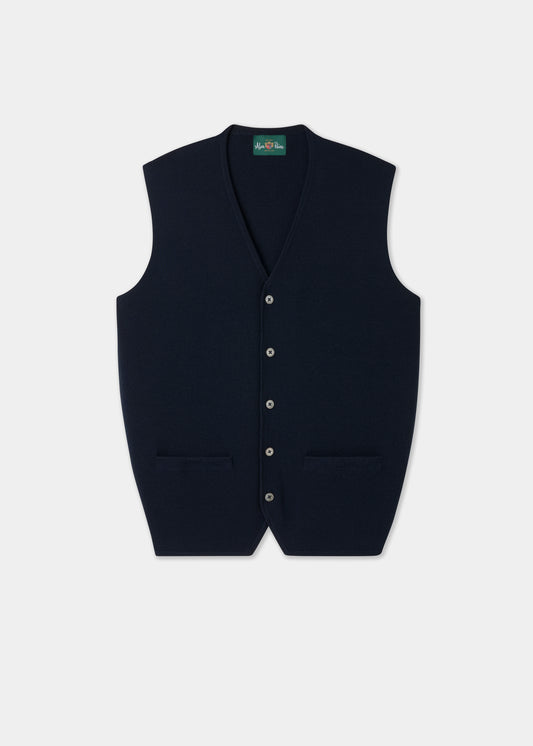 Men's merino wool tailored waistcoat in Dark Navy