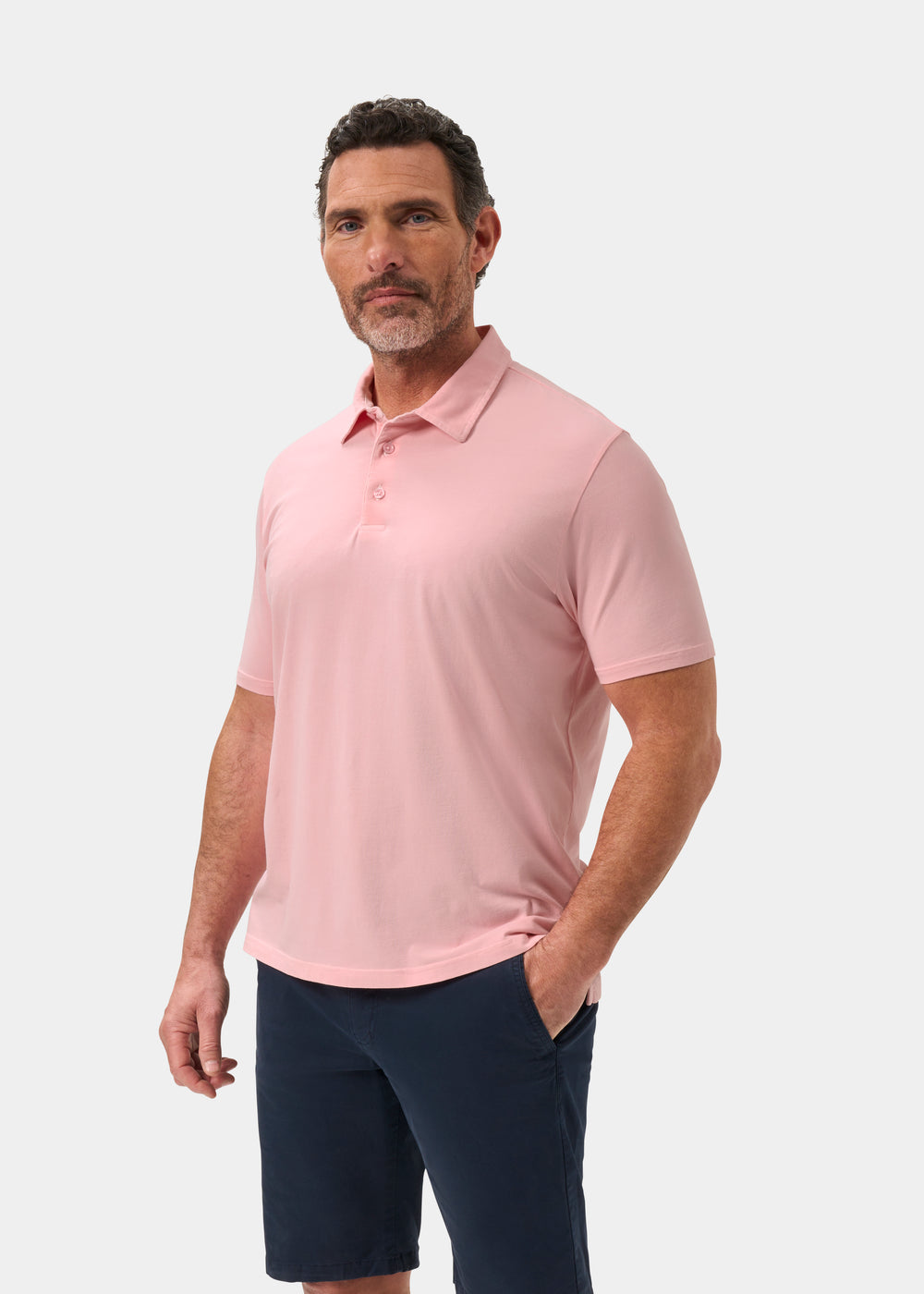 Men's Pique Cotton Polo Shirt in Pale Pink