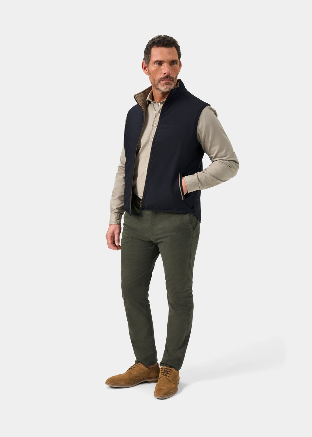Swifthall Reversible City Gilet In Navy and Beige