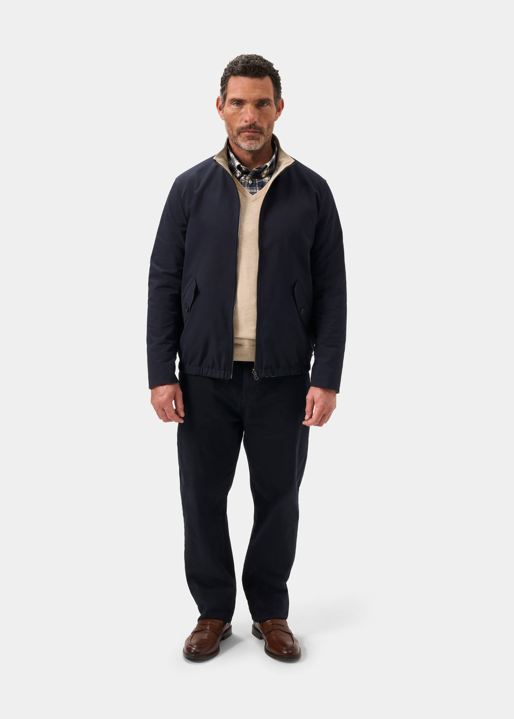 Men's Polyester Reversible Bomber Jacket in Beige & Navy