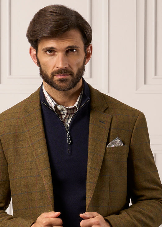 Blazer foderato in tweed Surrey color moro - Vestibilità regolare