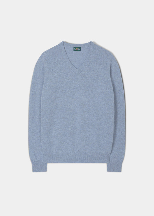Maglione da uomo con collo a V in lana d'agnello in Paradise Blue - Vestibilità regolare