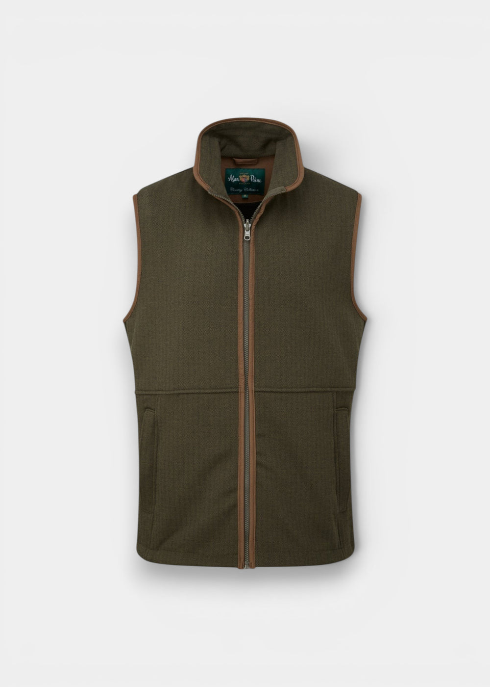 Aylsham Men's Fleece Gilet In Green Herringbone - Regular Fit