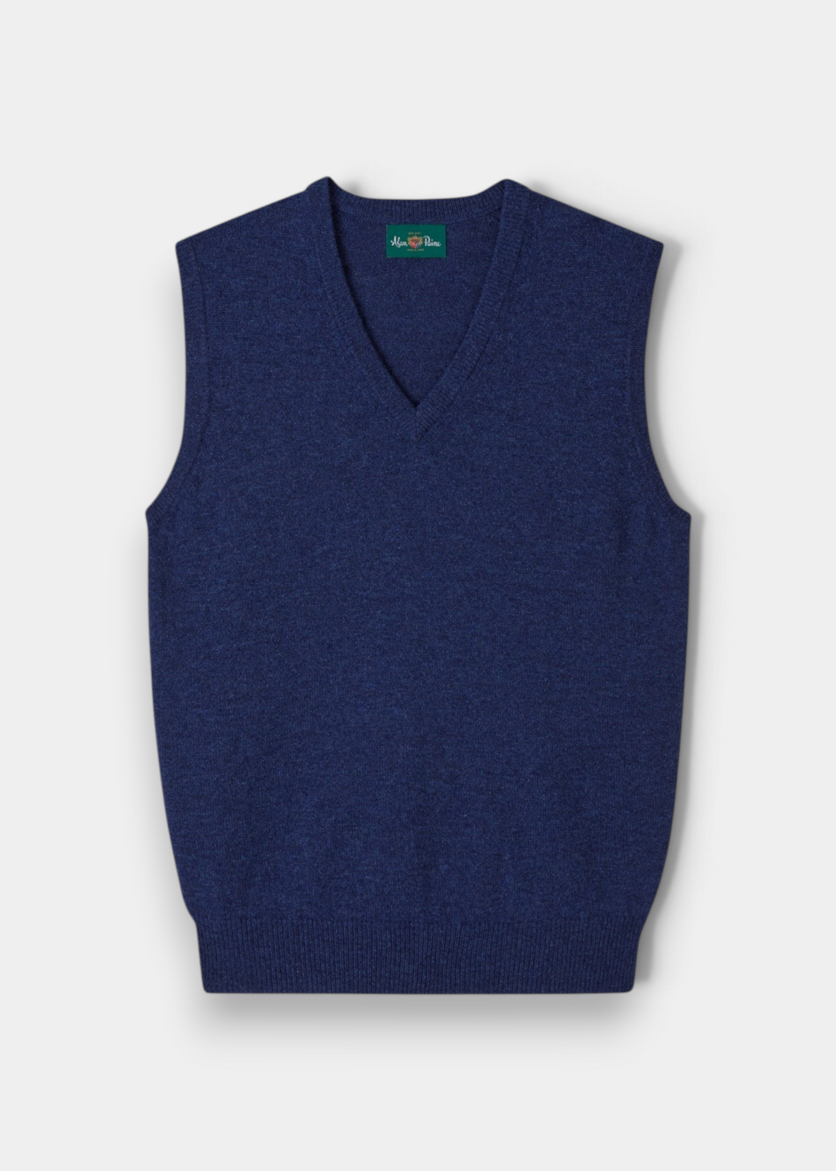 Norfolk Lambswool V-Neck Slipover In Rhapsody - Classic Fit, a navy blue lambswool V-neck vest with saddle shoulders.