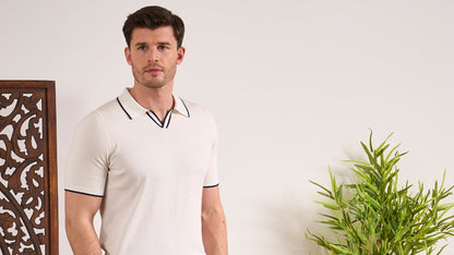 Open Collar White Polo Shirt