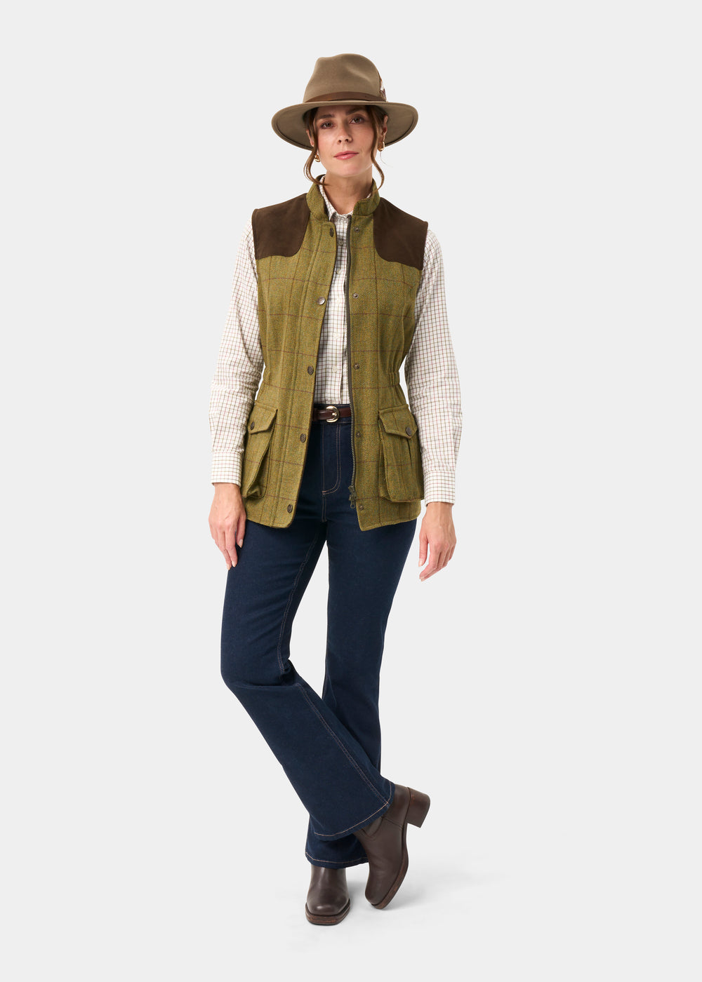 Rutland Ladies Tweed Water Repellent Gilet in Lichen  -  Regular Fit