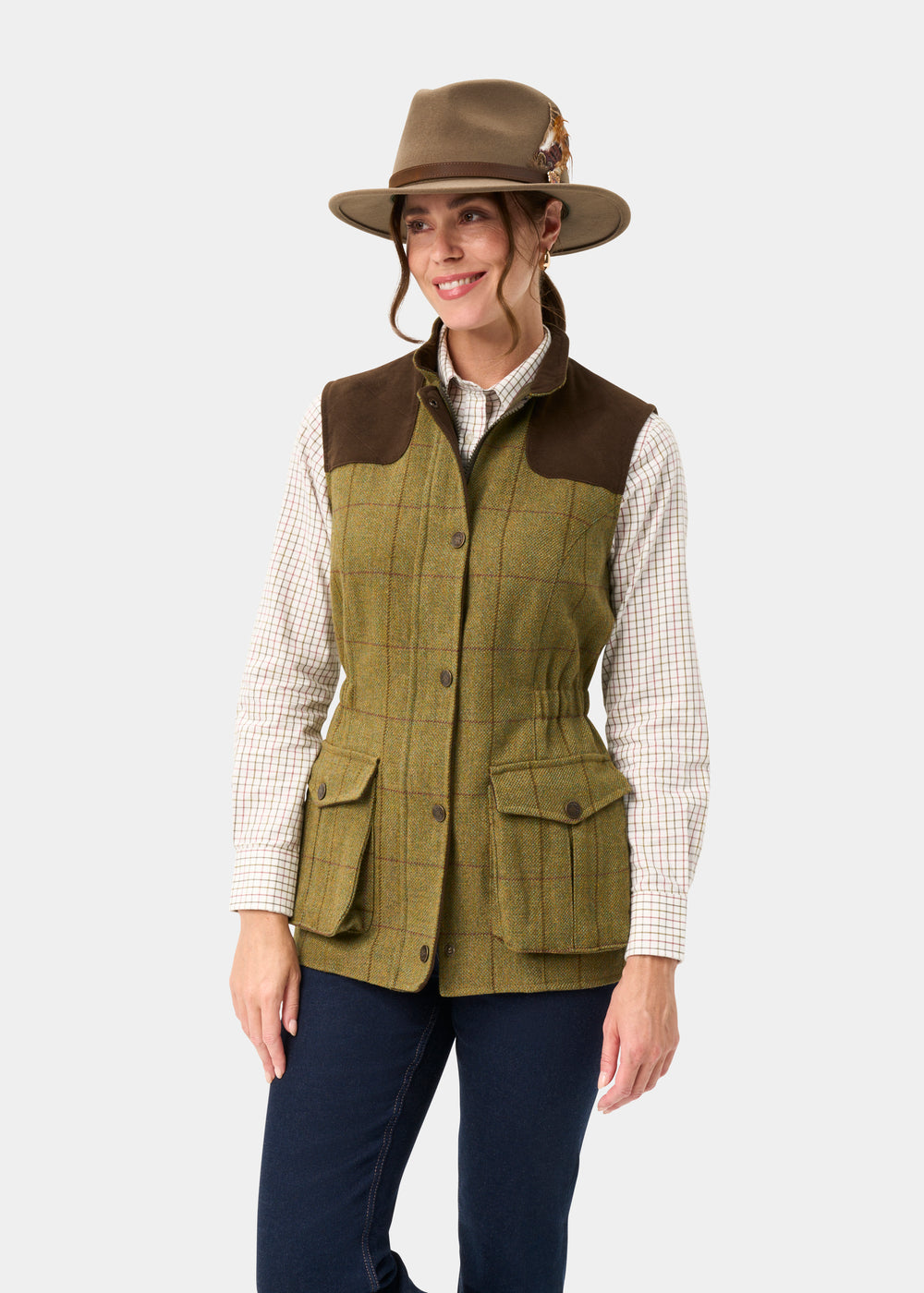 Rutland Ladies Tweed Water Repellent Gilet in Lichen  -  Regular Fit