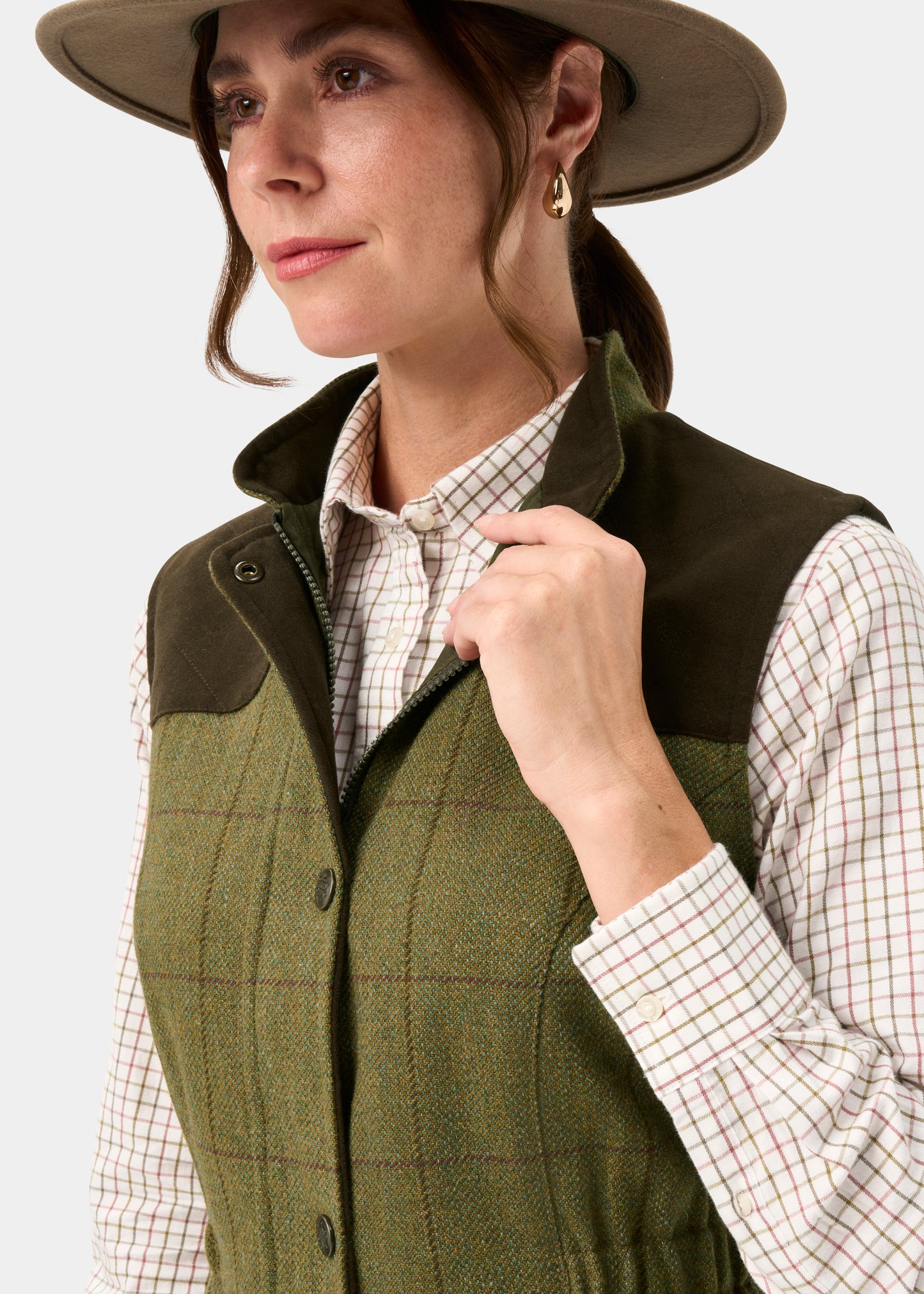 Rutland Ladies Tweed Water Repellent Gilet in Lichen  -  Regular Fit