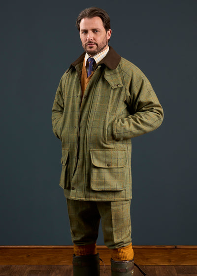 Rutland Men's Tweed Waterproof Shooting Coat In Dark Moss