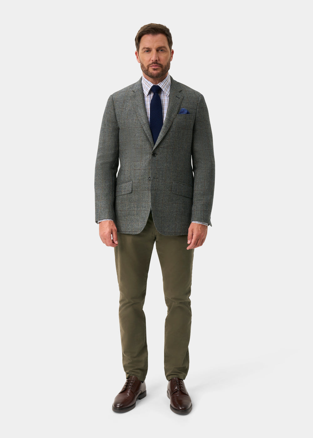 Surrey Men's Tweed Water Repellent Lined Blazer in Blue Check  -  Regular Fit