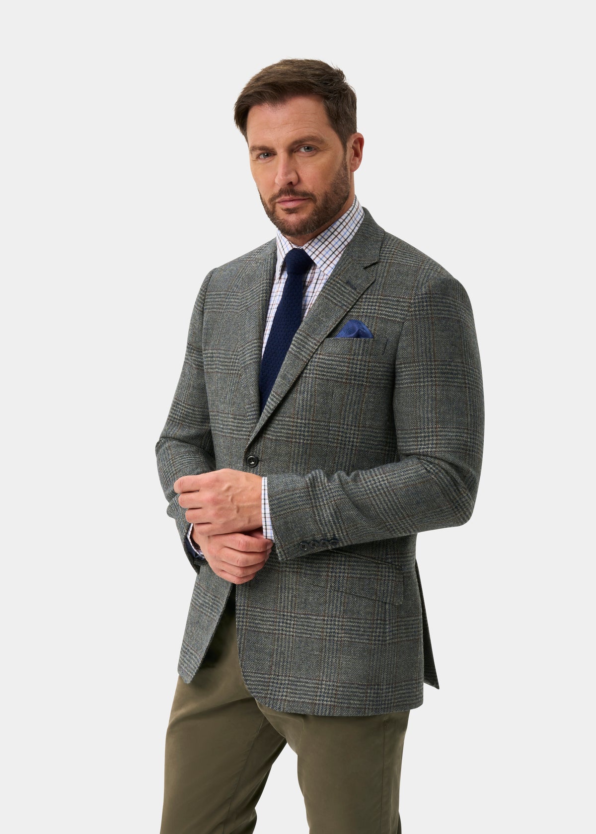 Surrey Men's Tweed Water Repellent Lined Blazer in Blue Check  -  Regular Fit