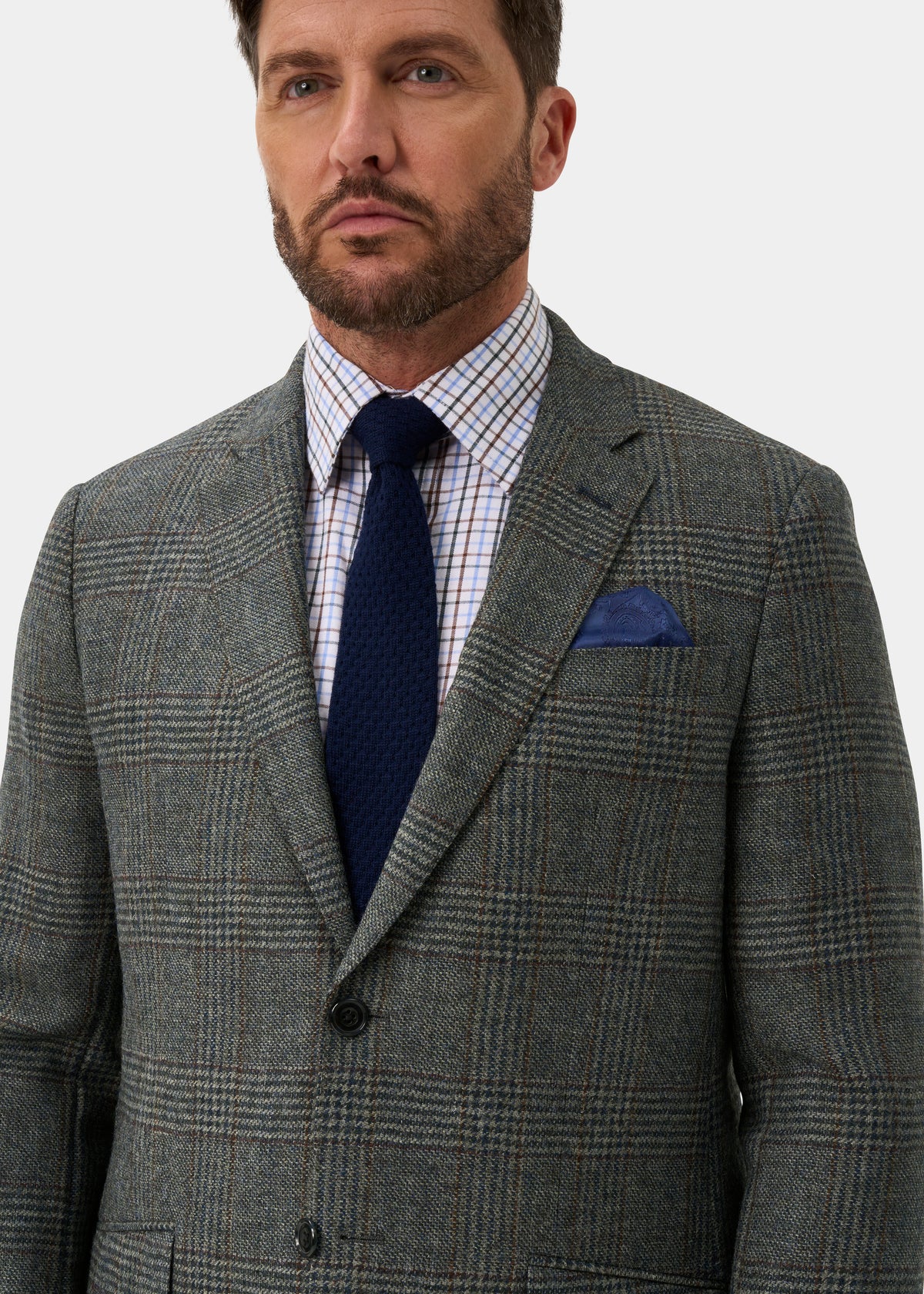 Surrey Men's Tweed Water Repellent Lined Blazer in Blue Check  -  Regular Fit