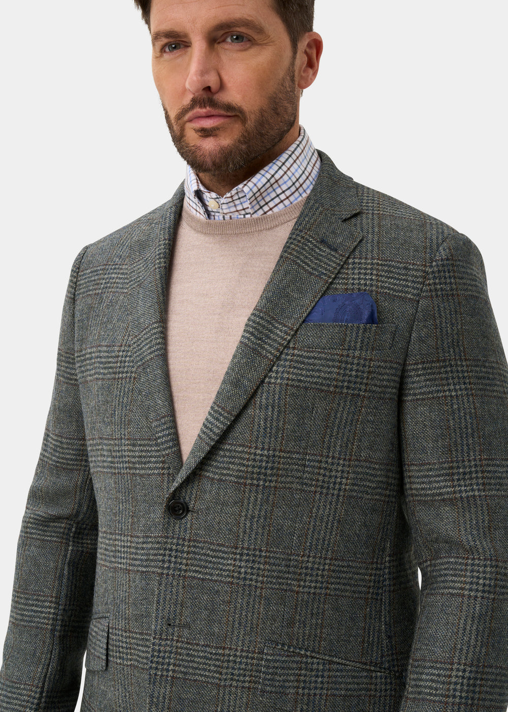 Surrey Men's Tweed Water Repellent Lined Blazer in Blue Check  -  Regular Fit