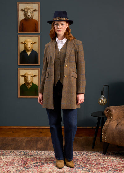 Surrey Ladies Mid-Thigh Tweed Coat In Seabrook