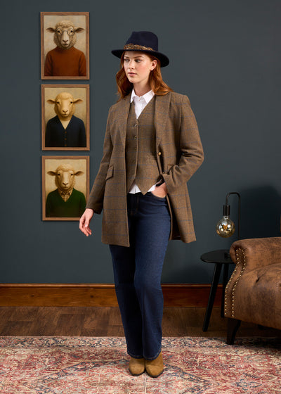 Surrey Ladies Mid-Thigh Tweed Coat In Seabrook