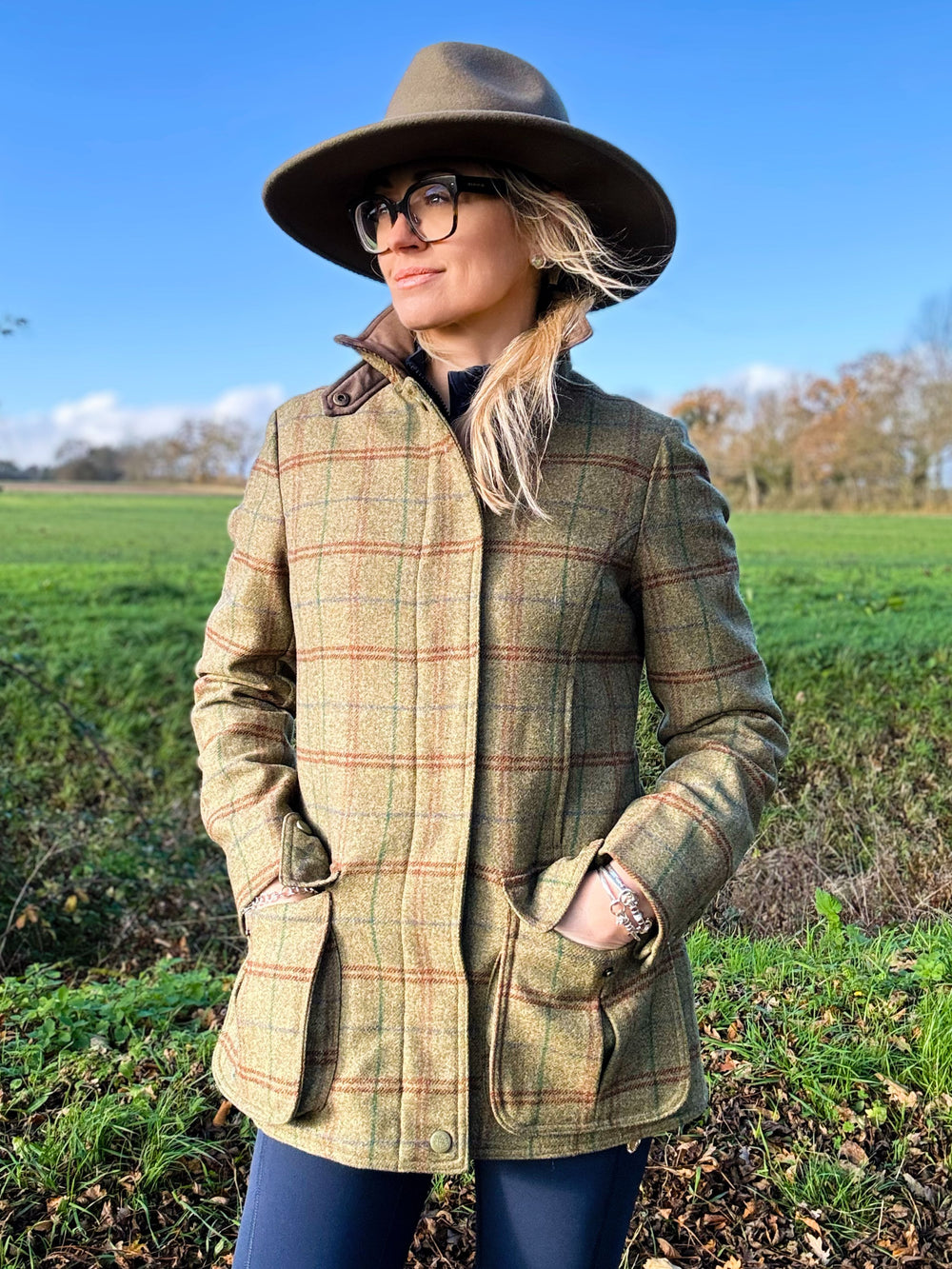 Surrey Ladies Tweed Water Repellent Coat in Clover  -  Regular Fit