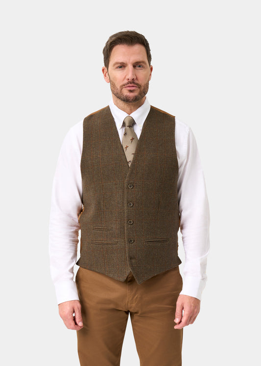 Surrey da uomo Tweed Acqua Repellent Foderato Waistcoat in Field Maple -  Vestibilità regolare