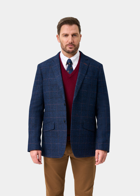 Surrey Tweed Foderato Blazer In Navy Check - Vestibilità regolare