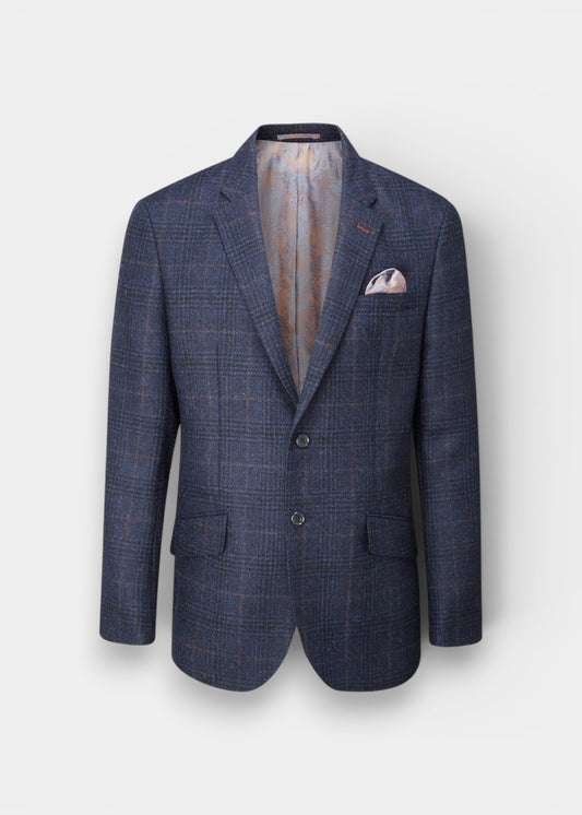 Surrey Tweed Lined Blazer In Navy Check - Regular Fit