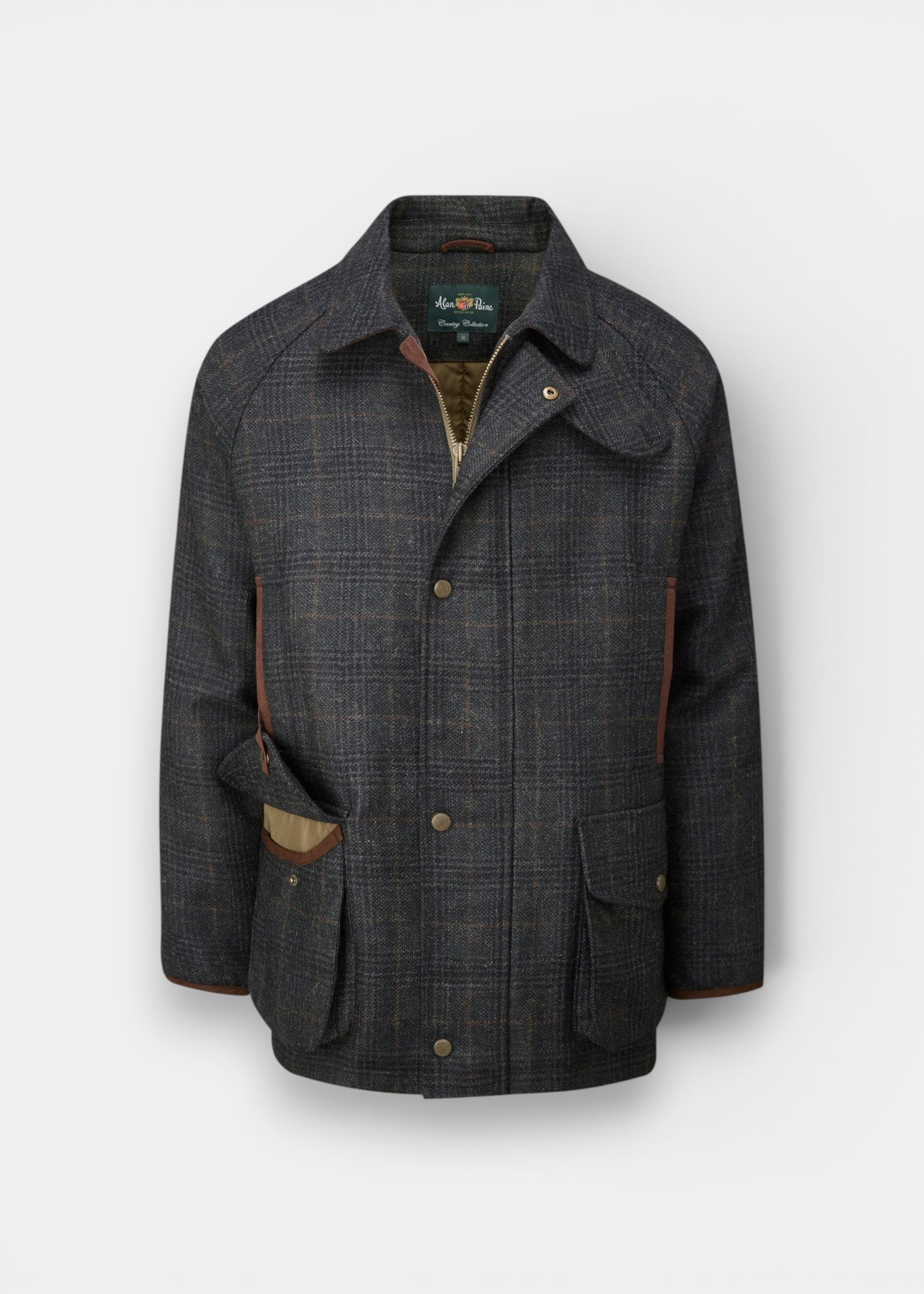 Surrey Men's Tweed Waterproof Coat in Green Check  -  Shooting Fit