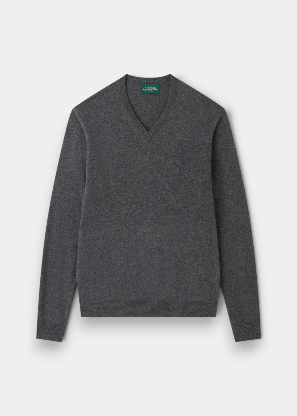 Albury Geelong Wool V-Neck Jumper in Derby, regular fit by Alan Paine, shown flat on a white background.