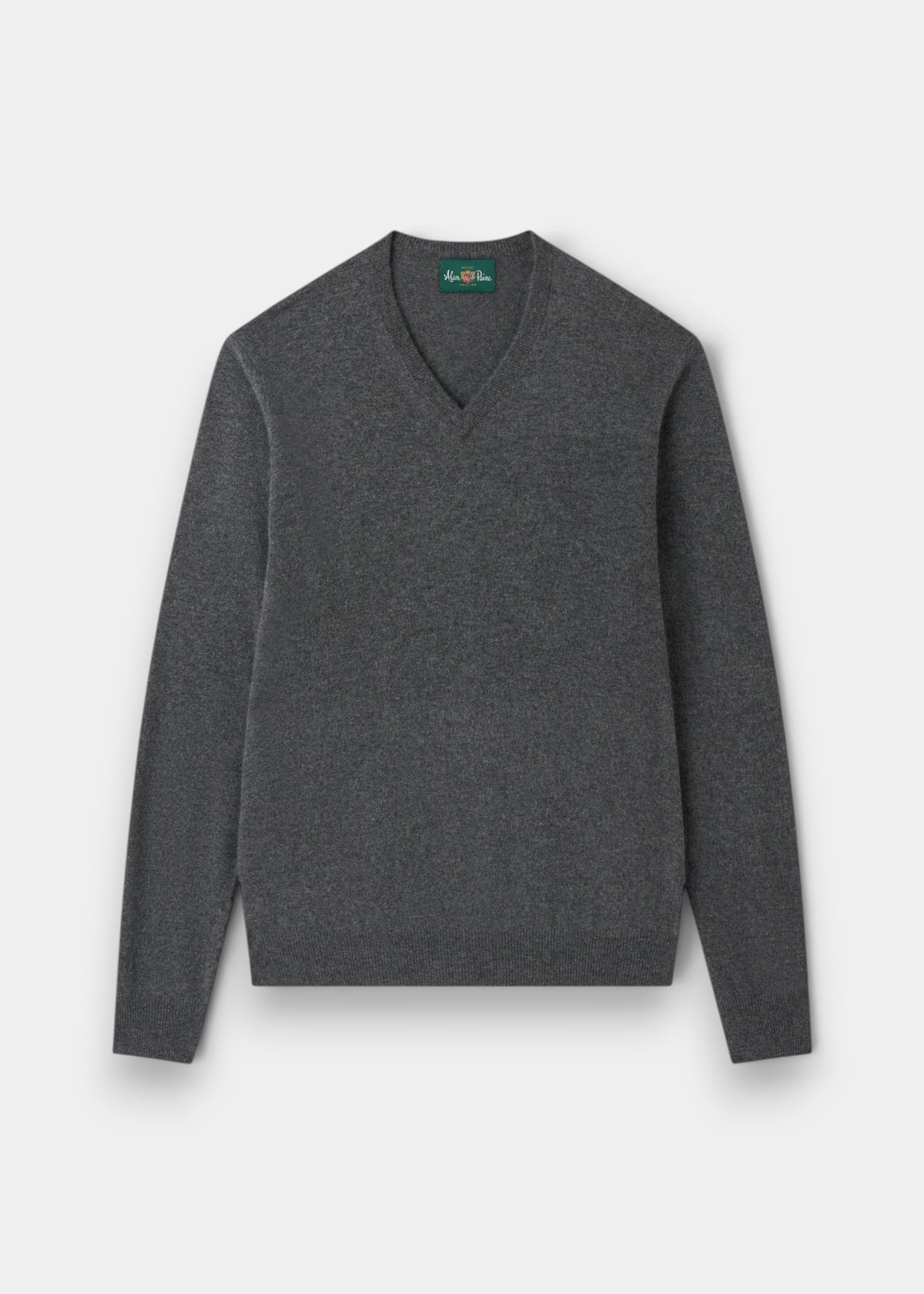 Albury Geelong Wool V-Neck Jumper in Derby, regular fit by Alan Paine, shown flat on a white background.