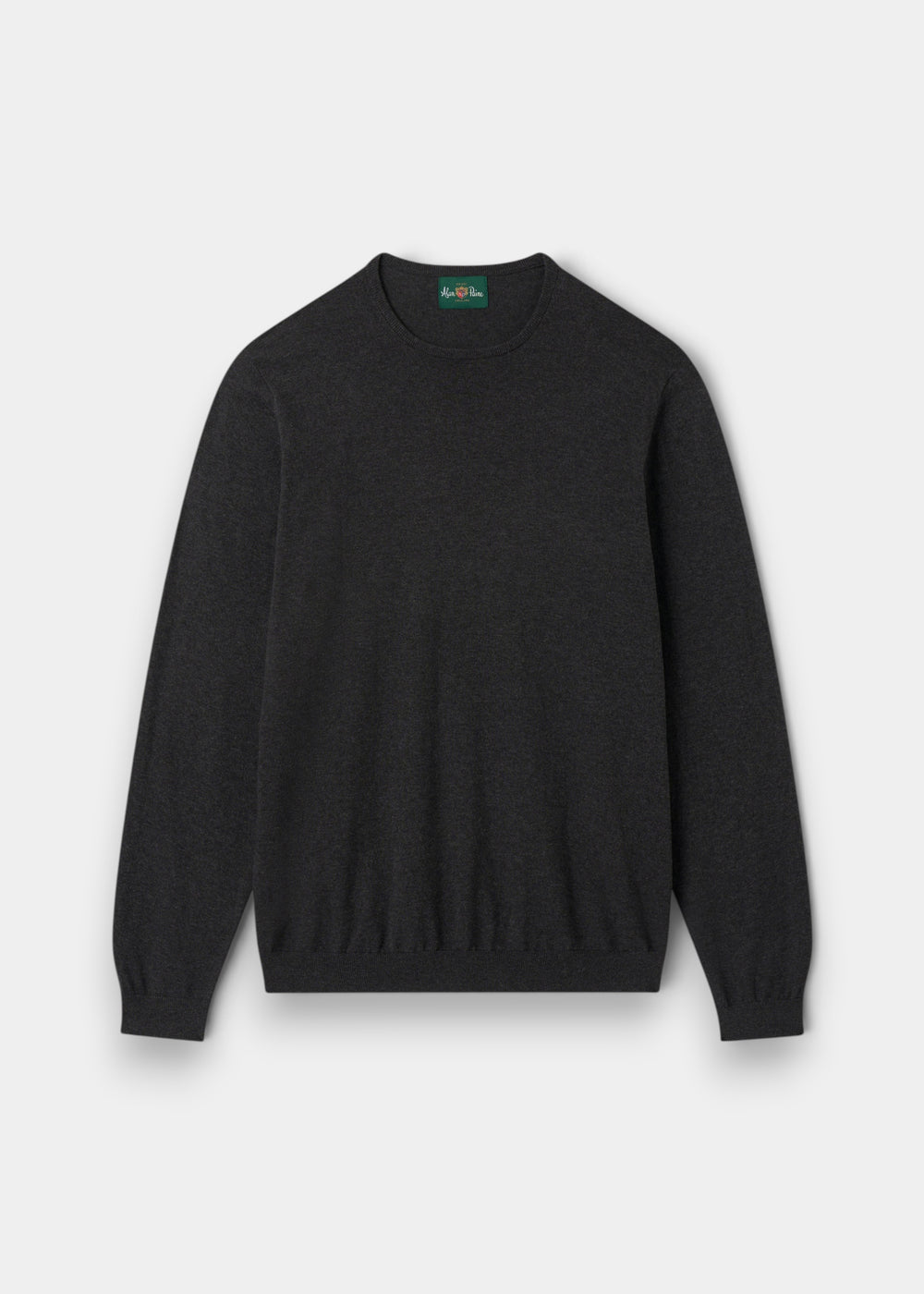 Alan Paine anthracite grey luxury crew neck jumper made from a soft blend of pima cotton, silk, and cashmere.