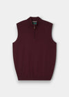 Alan Paine Rowley men's quarter-zip gilet in blackcurrant cotton-cashmere blend with a ribbed collar and hem.
