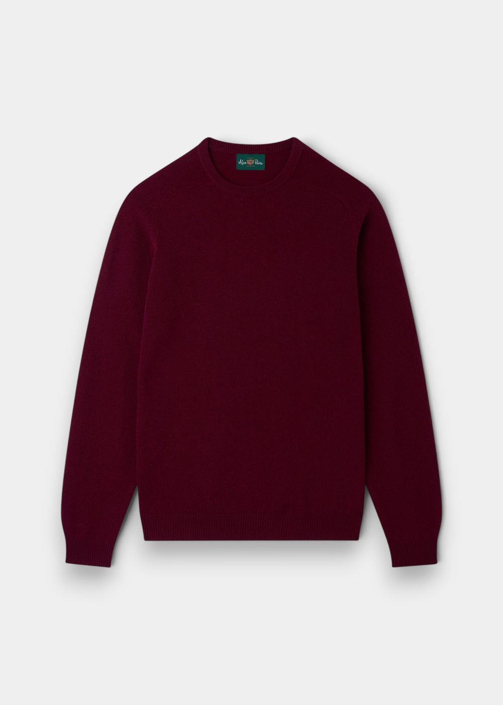 Lenzie Lambswool Crew Neck Jumper in Bordeaux, regular fit, long sleeves, shown flat on a white background.