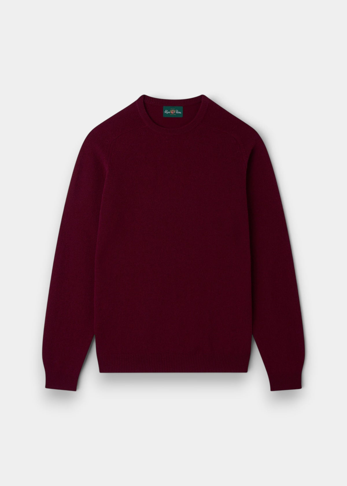 Lenzie Lambswool Crew Neck Jumper in Bordeaux, regular fit, long sleeves, shown flat on a white background.