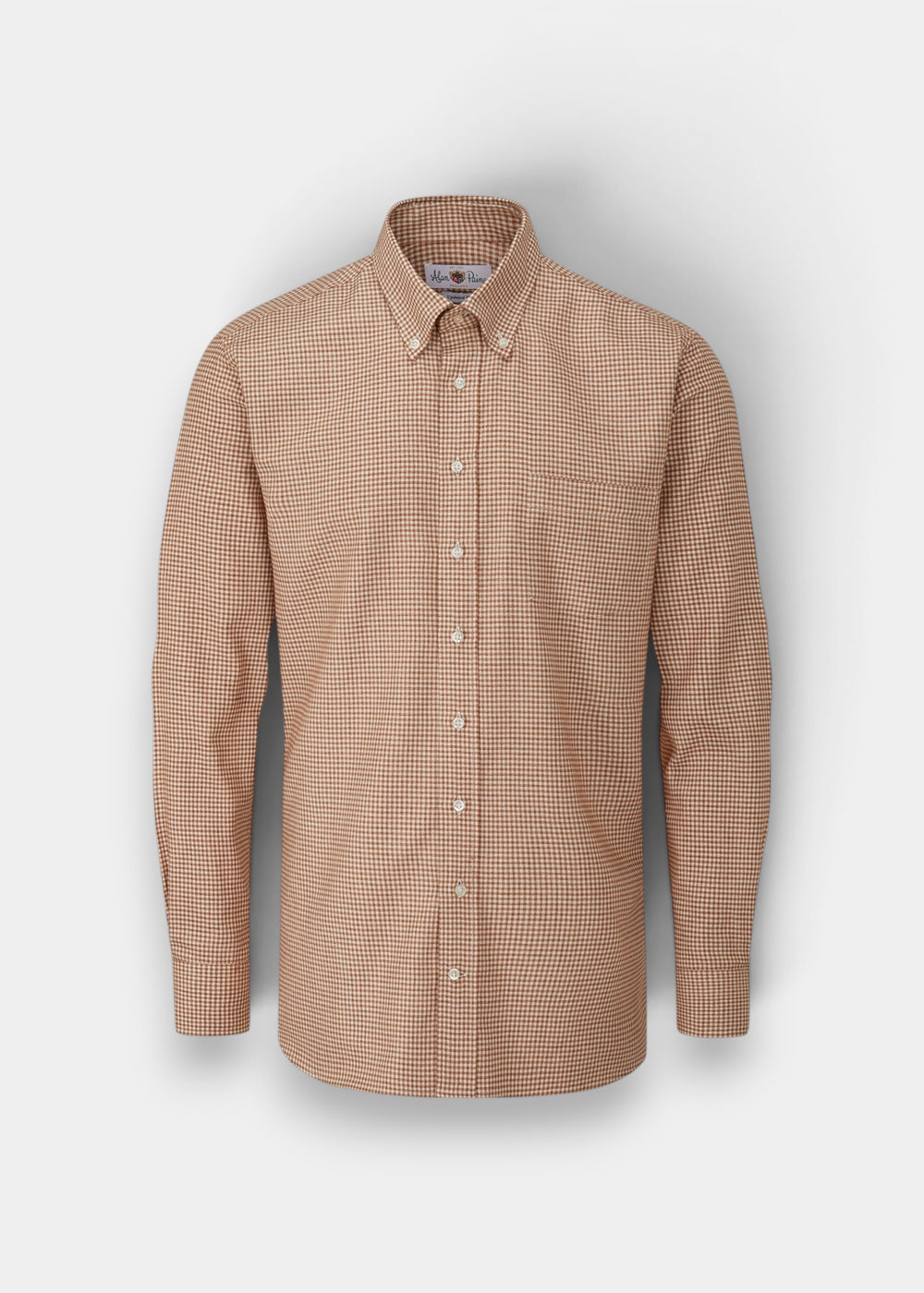 Alan Paine men's brown small check button-down shirt in soft cotton with a regular fit and classic collar.