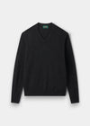 Alan Paine Haddington charcoal grey v-neck cashmere jumper with ribbed hem and cuffs in a regular fit