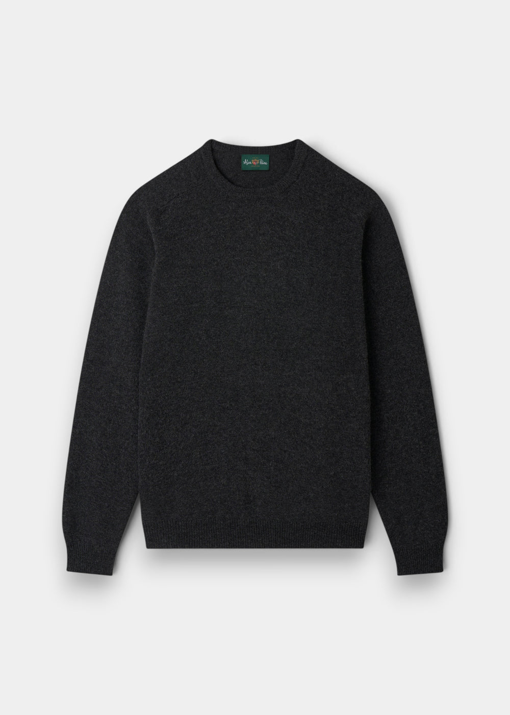Lenzie Lambswool Crew Neck Jumper in Charcoal, regular fit, long sleeves, shown flat on a white background.