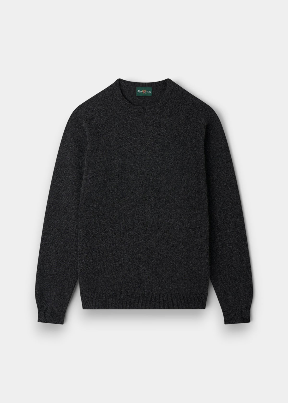 Lenzie Lambswool Crew Neck Jumper in Charcoal, regular fit, long sleeves, shown flat on a white background.