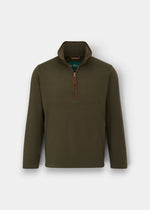 Alan Paine Cleardale ladies olive microfleece half zip jacket with faux suede trim and zipped pockets.