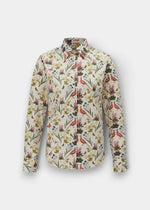 Alan Paine Lawen ladies long-length cream cotton shirt featuring a colourful floral and pheasant print design