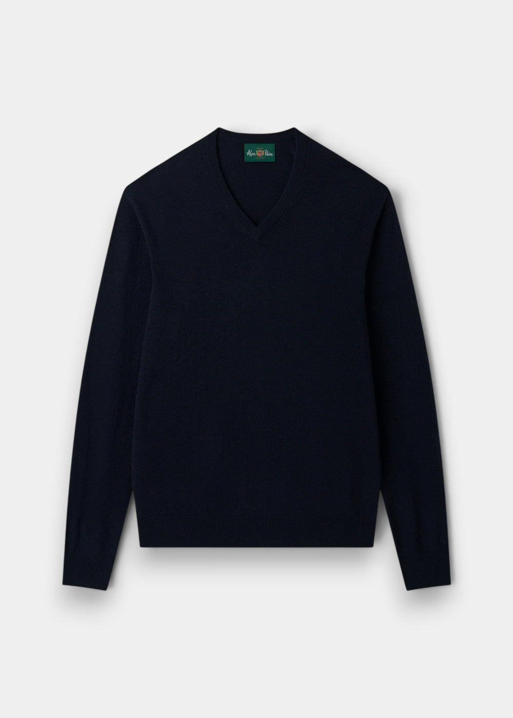 Alan Paine Haddington dark navy v-neck jumper in 100% cashmere with ribbed hem and cuffs