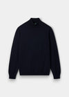 Linton Merino Wool Roll Neck Jumper in Dark Navy, regular fit, pictured on a plain white background.