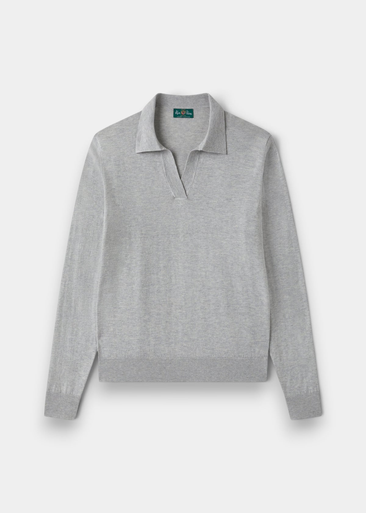 Alan Paine Uma dove grey cotton cashmere jumper with an open placket collar and long sleeves