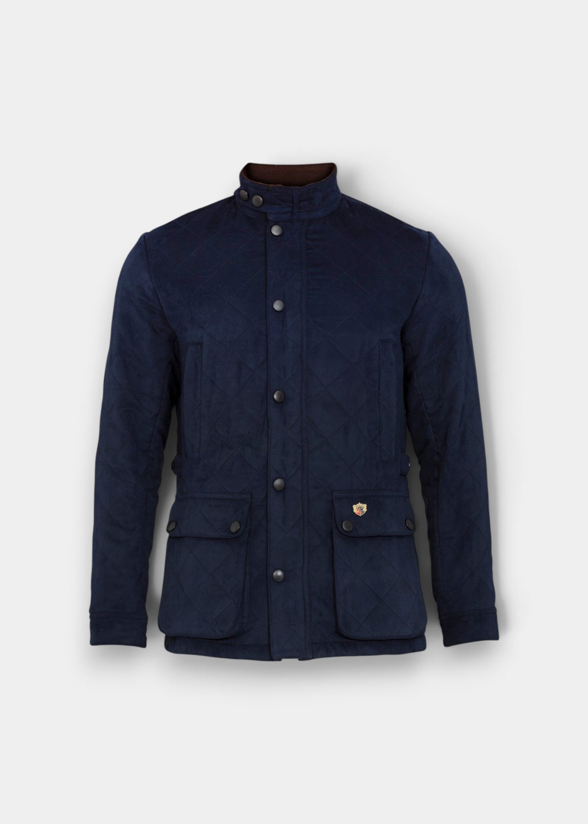 Felwell Men’s Quilted Jacket in Dark Navy, regular fit, with fleece lining, button closure, and four pockets shown.