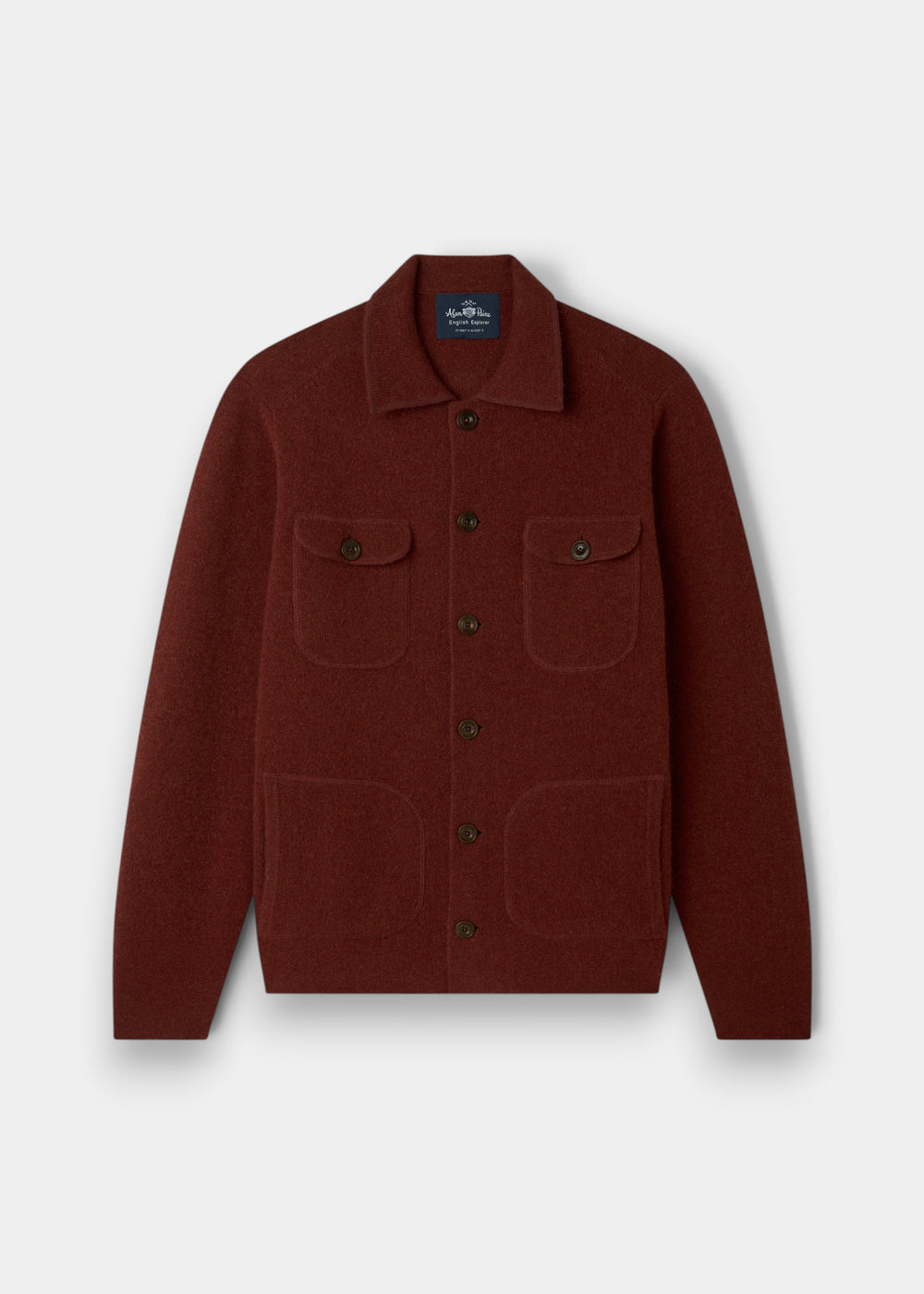 Alan Paine Ferndale men's sienna boiled lambswool shirt with button-through front and chest pockets