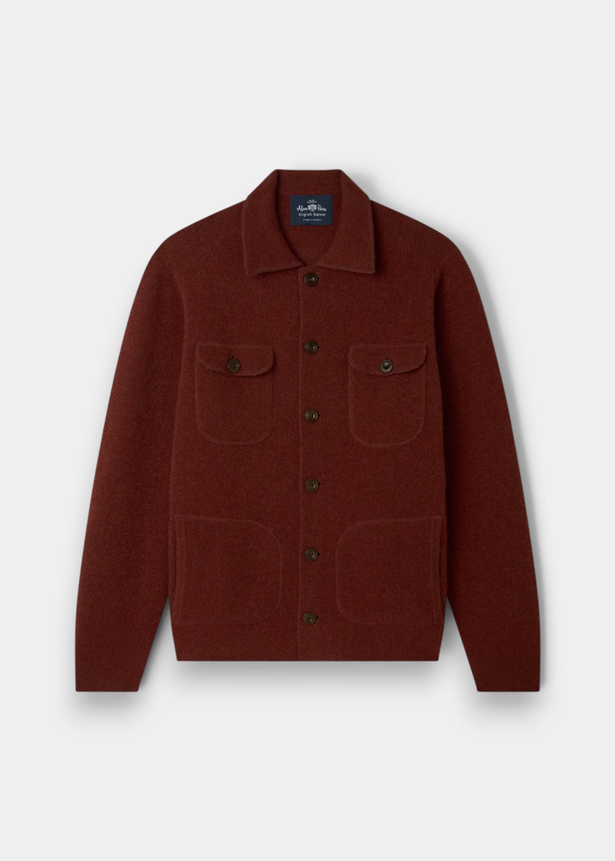 Alan Paine Ferndale men's sienna boiled lambswool shirt with button-through front and chest pockets