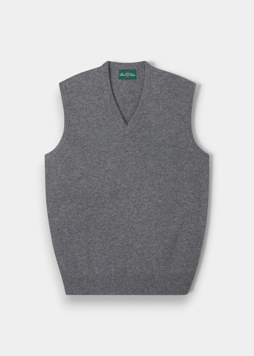 Alan Paine Norfolk men's grey mix lambswool v-neck slipover with a classic fit and ribbed hem
