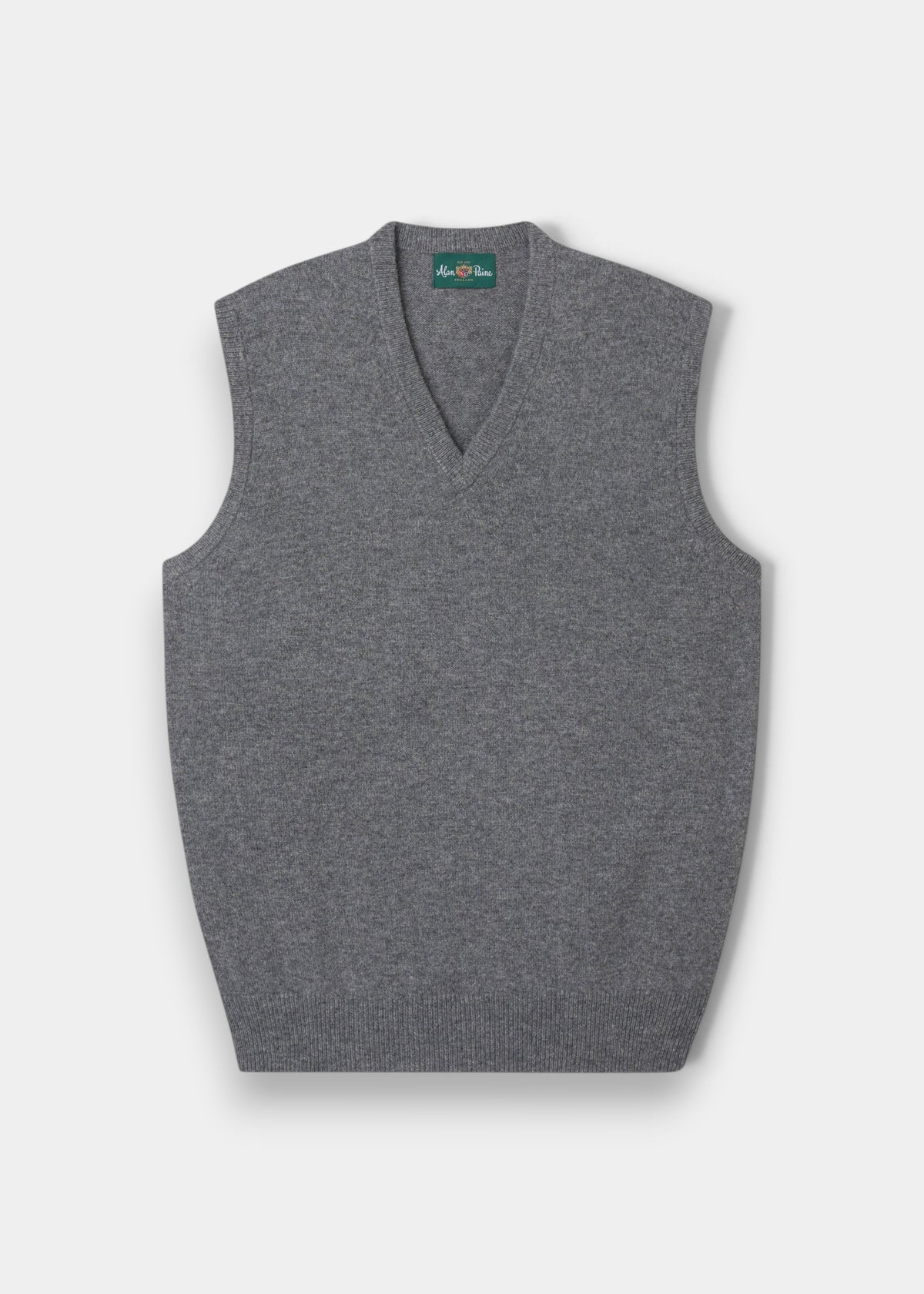 Alan Paine Norfolk men's grey mix lambswool v-neck slipover with a classic fit and ribbed hem