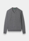 Alan Paine Kilsyth men's grey mix V-neck jumper in soft lambswool with ribbed hem and cuffs