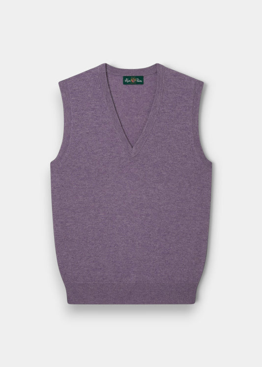 Alan Paine Erin luxury heather purple wool and cashmere V-neck tank top vest