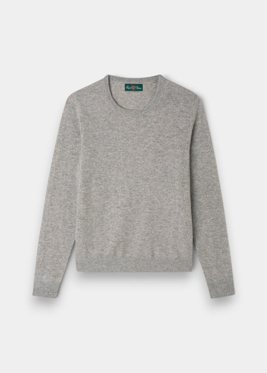 Alan Paine Ivy ladies crew neck jumper in husky grey wool and cashmere blend with ribbed hem and cuffs.
