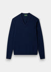 Alan Paine Kilsyth indigo V-neck jumper in soft lambswool with ribbed cuffs and hem in a regular fit