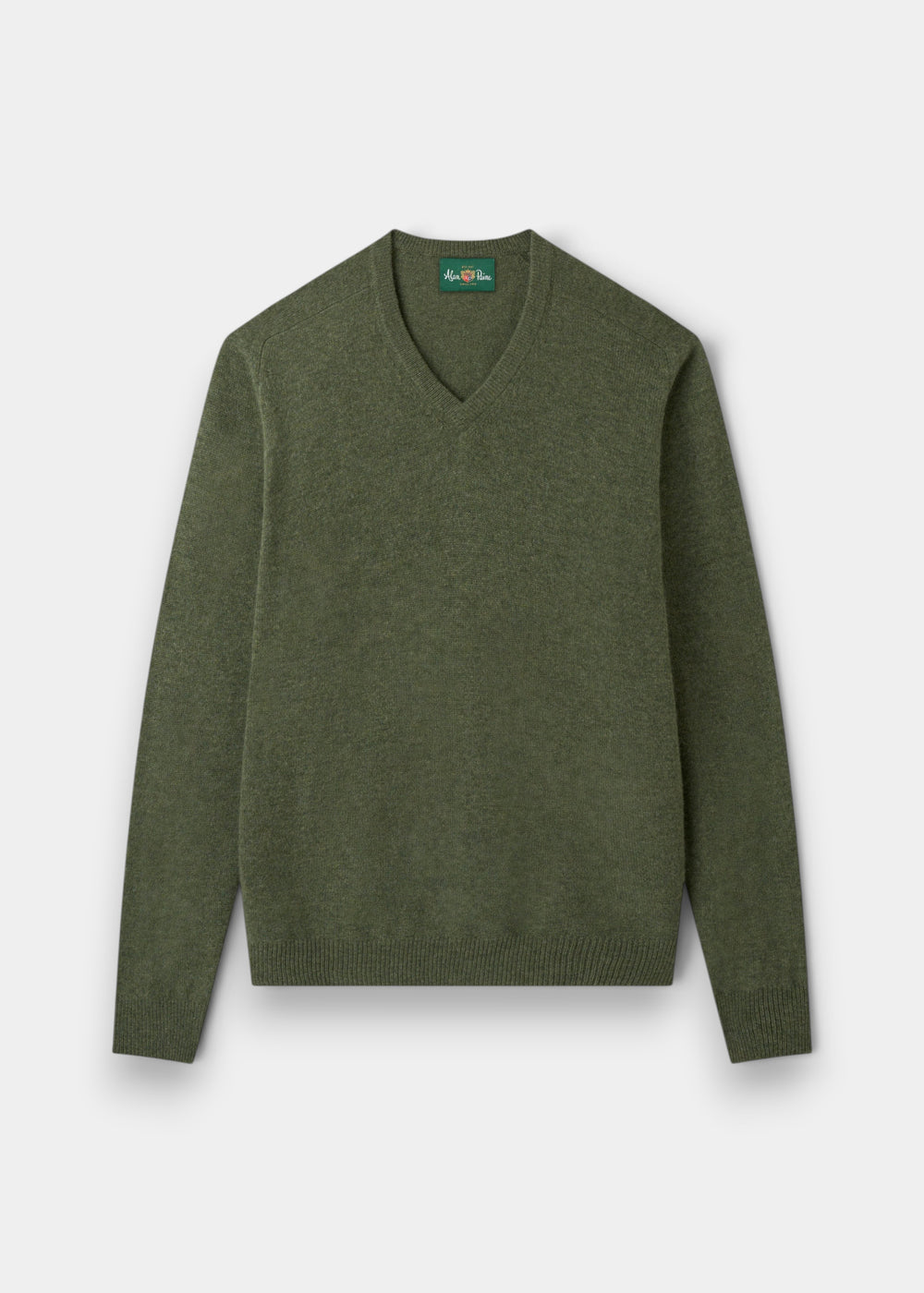 Hampshire Lambswool V-Neck Jumper in Landscape, classic fit, laid flat on a plain white background.