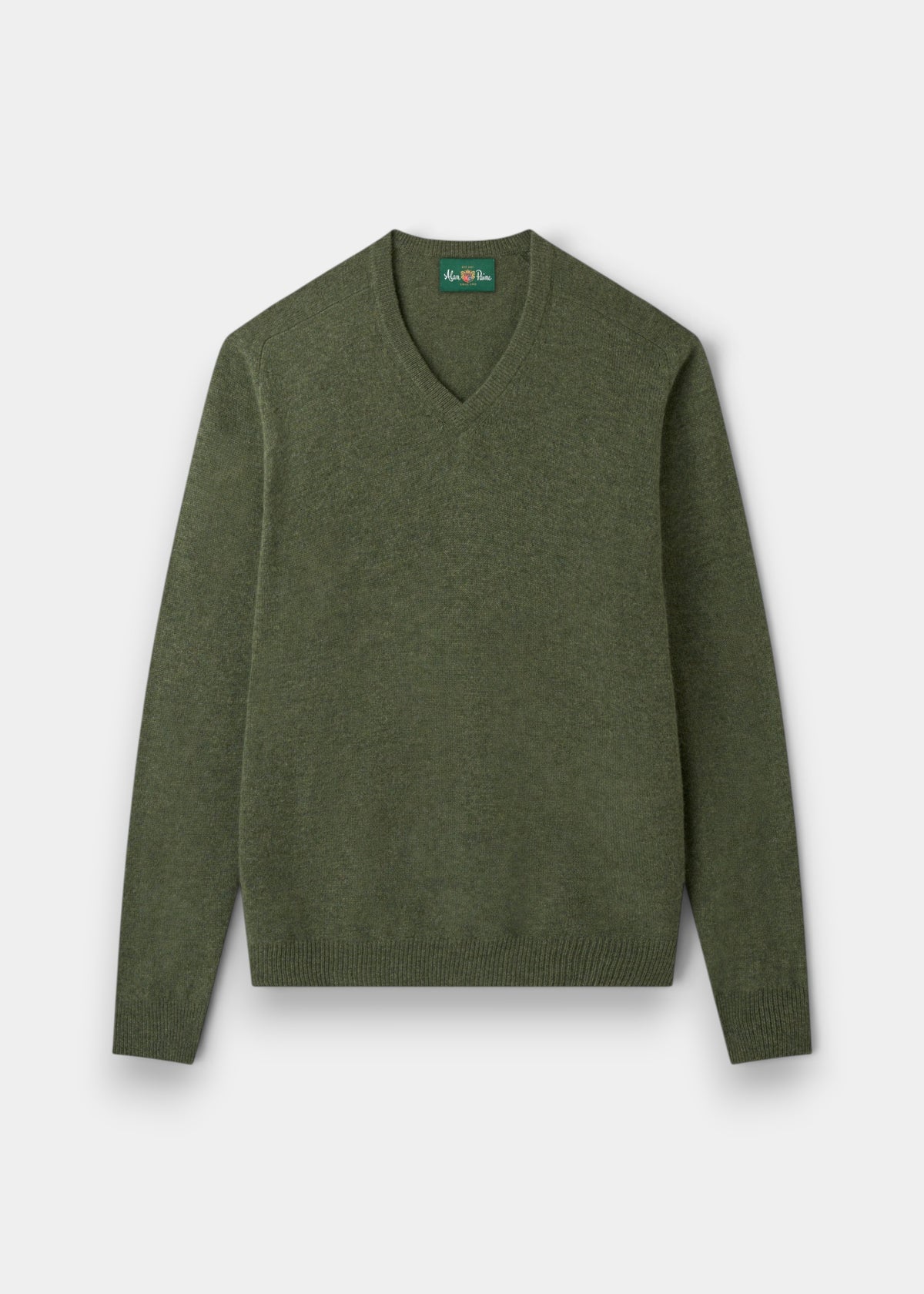 Hampshire Lambswool V-Neck Jumper in Landscape, classic fit, laid flat on a plain white background.